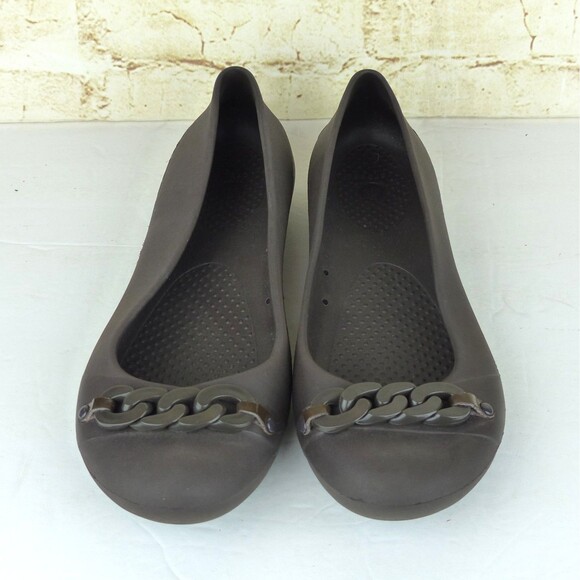 Crocs Gianna Chain Link Ballet Flats Womens 7 Brown Slip On Lightweight Comfort - Picture 3 of 12